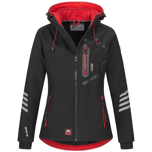 Arctic Seven Damen Softshell Funktions Outdoor Regen Jacke Sport Kapuze AS186 [AS-186-Schwarz-Rot-Gr.3XL] von Arctic Seven