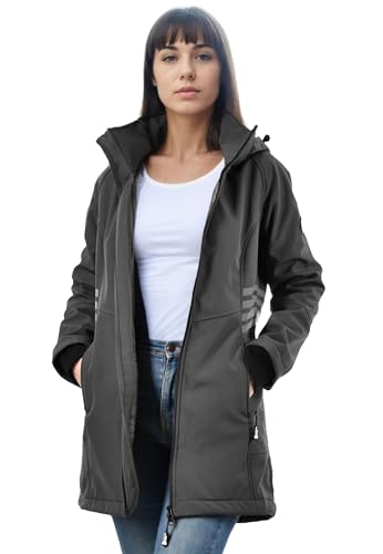 Arctic Seven Damen Softshelljacke (XS-5XL) mit Kapuze abnehmbar - Wasserabweisend, Atmungsaktiv, Fleece innen, Warme Jacke Frauen - AS-305 (XXL, DGrau) von Arctic Seven