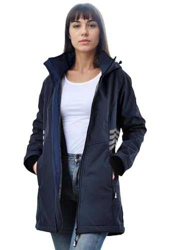 Arctic Seven Damen Softshelljacke (XS-5XL) mit Kapuze abnehmbar - Wasserabweisend, Atmungsaktiv, Fleece innen, Warme Jacke Frauen - AS-305 (L, Navy) von Arctic Seven