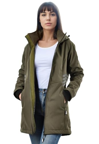Arctic Seven Damen Softshelljacke (XS-5XL) mit Kapuze abnehmbar - Wasserabweisend, Atmungsaktiv, Fleece innen, Warme Jacke Frauen - AS-305 (XXL, Olive) von Arctic Seven