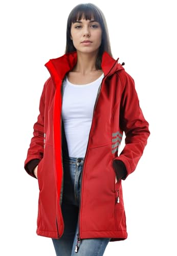 Arctic Seven Damen Softshelljacke (XS-5XL) mit Kapuze abnehmbar - Wasserabweisend, Atmungsaktiv, Fleece innen, Warme Jacke Frauen - AS-305 (XL, Rot) von Arctic Seven