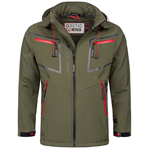 Arctic Seven Herren Softshell Jacke Funktionsjacke Outdoor Regenjacke Atmungsaktiv Fleece Innenfutter AS088 [AS-088-Olive-Gr.M] von Arctic Seven