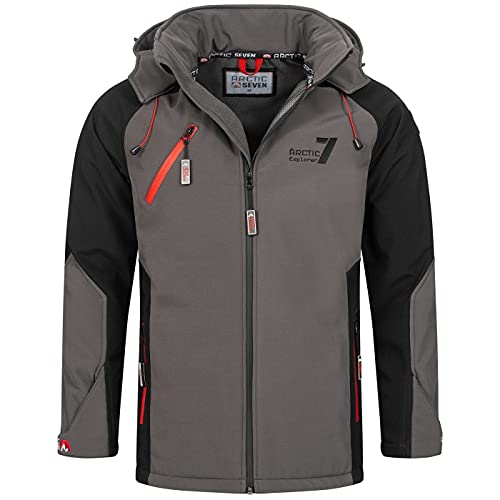 Arctic Seven Herren Softshelljacke Freizeitjacke Funktionsjacke Outdoor Fleece Gefüttert AS300 [AS-300-D.Grau-Schwarz-Gr.3XL] von Arctic Seven