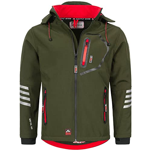 Arctic Seven Herren Softshell Jacke Funktionsjacke Outdoor Regenjacke Atmungsaktiv Fleece Innenfutter AS301 [AS-301-Olive-Rot-Gr.3XL] von Arctic Seven