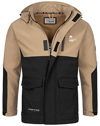 Arctic Seven Herren Softshell Outdoor Jacke Wasserabweisende Funktionsjacke Windbreaker AS303 [AS-303-Beige-Schwarz-Größe XXXL-Gr.3XL] von Arctic Seven