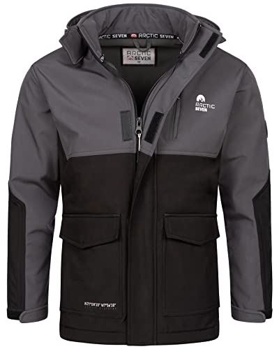 Arctic Seven Herren Softshell Outdoor Jacke Wasserabweisende Funktionsjacke Windbreaker AS303 [AS-303-Dunkelgrau-Schwarz-Größe S-Gr.S] von Arctic Seven