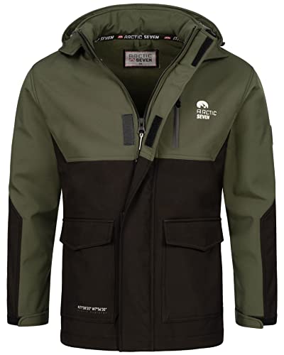 Arctic Seven Herren Softshell Outdoor Jacke Wasserabweisende Funktionsjacke Windbreaker AS303 [AS-303-Olive-Schwarz-Größe S-Gr.S] von Arctic Seven