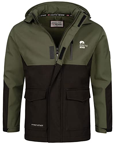 Arctic Seven Herren Softshell Outdoor Jacke Wasserabweisende Funktionsjacke Windbreaker AS303 [AS-303-Olive-Schwarz-Größe XXL-Gr.2XL] von Arctic Seven