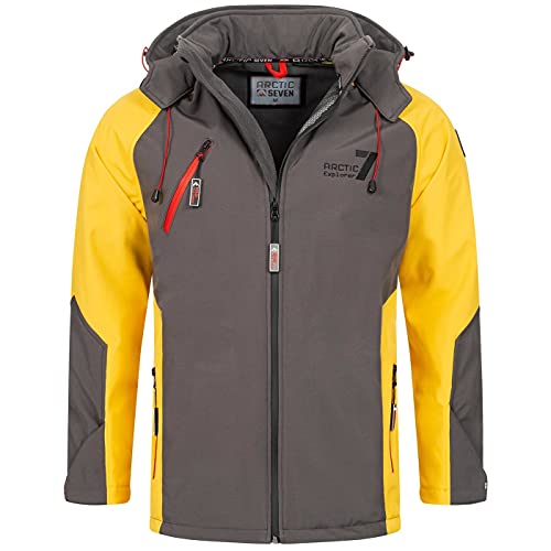 Arctic Seven Herren Softshelljacke Freizeitjacke Funktionsjacke Outdoor Fleece Gefüttert AS300 [AS-300-Dunkelgrau-Gelb-Gr.S] von Arctic Seven