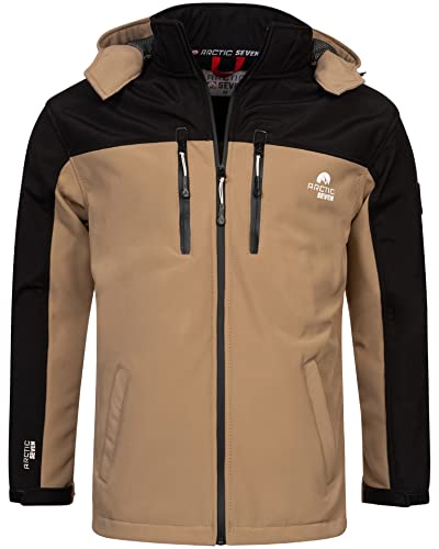 Arctic Seven Herren Softshelljacke Wasserabweisend und Atmungsaktiv Outdoor Funktionsjacke AS302 [AS-302-Schwarz-Beige-Größe L - Gr. L] von Arctic Seven