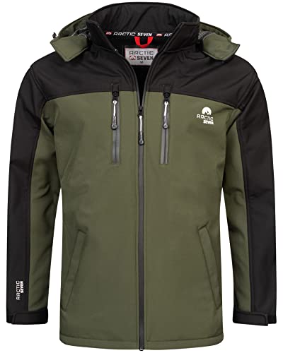 Arctic Seven Herren Softshelljacke Wasserabweisend und Atmungsaktiv Outdoor Funktionsjacke AS302 [AS-302-Schwarz-Olive-Größe L - Gr. L] von Arctic Seven