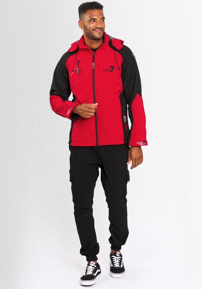Arctic Seven Softshelljacke Funktionsjacke mit abnehmbarer Kapuze Arctic Seven Herren Softshell Jacke AS300 Rot - Schwarz Größe S - Gr. von Arctic Seven