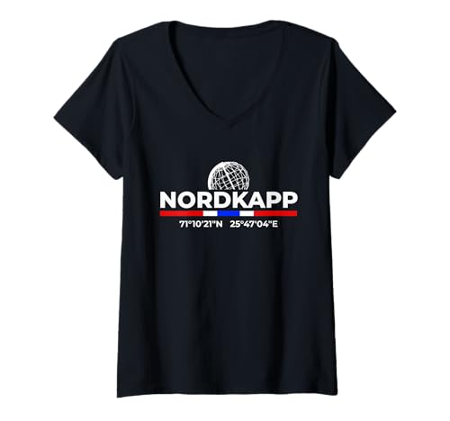 Damen Nordkapp Norwegen Koordinaten Reise Souvenir T-Shirt mit V-Ausschnitt Damen Nordkapp Norwegen Koordinaten Reise Souvenir T-Shirt mit V-Ausschnitt von Arctic Travel Vibes