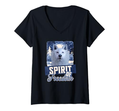 Damen Arctic Wolf Spirit of Freedom Polarwolf Geist der Freiheit T-Shirt mit V-Ausschnitt von Arctic Wolf Spirit of Freedom Animal Lover