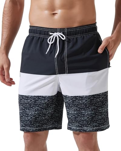 Arcweg Badehose Herren Badeshorts Schnelltrocknende Badeshorts Männer Jungen Schwimmhose Boardshorts für Männer mit Verstellbarem Tunnelzug Black White 3XL(EU) von Arcweg