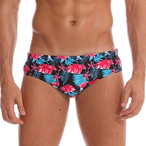 Arcweg Badehose Herren Badeslip Kurz Eng Jungen Schwimmhose Abnehmbares Pad Freizeit Kurze Badehose (S(EU)-MarkeGröße S, Taille 68-78c, Rote Blumen) von Arcweg