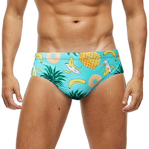 Arcweg Badehose Herren Badeslip Kurz Eng Jungen Schwimmhose Abnehmbares Pad Freizeit Kurze Badehose Ananas M(EU) von Arcweg