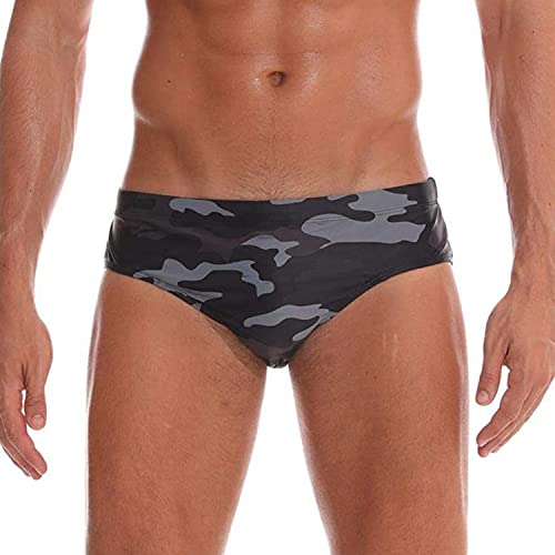 Arcweg Badehose Herren Badeslip Kurz Eng Jungen Schwimmhose Abnehmbares Pad Freizeit Kurze Badehose Sommer Beachshorts Supermini High Slip Sommer Camouflage L(EU)-MarkeGröße L, Taille 86-94cm von Arcweg