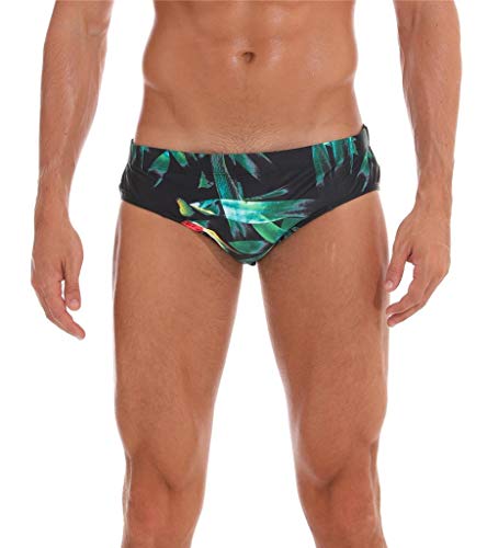 Arcweg Badehose Herren Badeslip Kurz Eng Jungen Schwimmhose Abnehmbares Pad Freizeit Kurze Badehose Sommer Beachshorts Supermini High Slip Sommer Schwarz/Grün L(EU)-MarkeGröße L, Taille 86-94cm von Arcweg