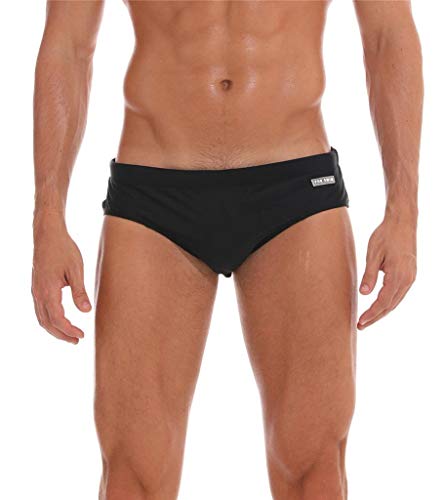 Arcweg Badehose Herren Badeslip Kurz Eng Jungen Schwimmhose Abnehmbares Pad Freizeit Kurze Badehose Sommer Beachshorts Supermini High Slip Sommer Schwarz L(EU)-MarkeGröße L, Taille 86-94cm von Arcweg