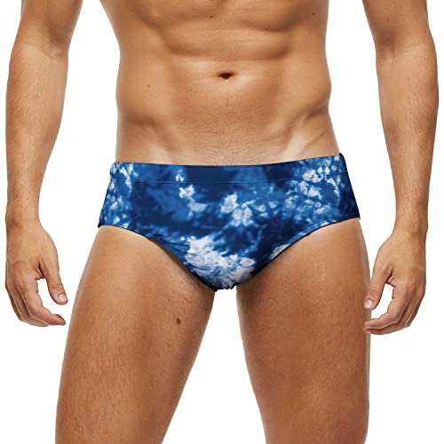 Arcweg Badehose Herren Badeslip Kurz Eng Jungen Schwimmhose Abnehmbares Pad Freizeit Kurze Badehose Tie-Dye-Blau 2XL（EU von Arcweg