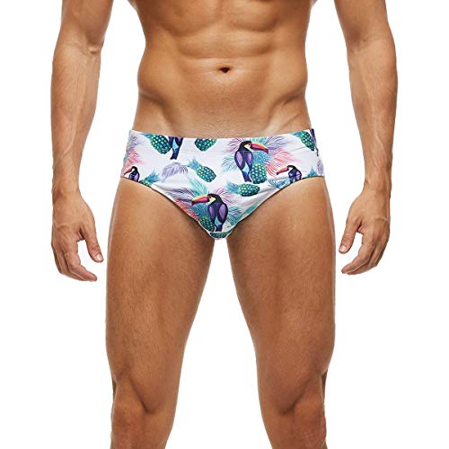 Arcweg Badehose Herren Badeslip Kurz Eng Jungen Schwimmhose Abnehmbares Pad Vögel 2XL(EU)-MarkeGröße 3XL von Arcweg