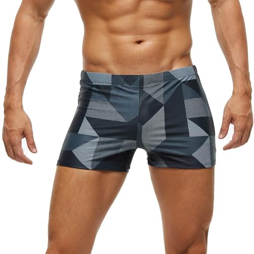 Arcweg Badehose Herren Eng Kurz Badeshorts mit Tunnelzug Elastische Schwimmhose mit herausnehmbarem Pad Wassersport Kurze Hose UV Schutz Schwimmwear Geometrisches Musteruer S（EU von Arcweg