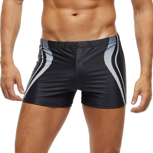 Arcweg Badehose Herren Eng Kurz Badeshorts mit Tunnelzug Elastische Schwimmhose mit herausnehmbarem Pad Wassersport Kurze Hose UV Schutz Schwimmwear Grauer Streifen L（EU von Arcweg