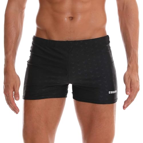 Arcweg Badehose Herren Eng Kurz Badeshorts mit Tunnelzug Schwimmhose Peinlichkeit Vermeidendes Pad Wassersport Kurze Hose UV Schutz Jungen Schwimmwear Schwarz 2XL(EU)-MarkeGröße 3XL, Taille 102-110cm von Arcweg