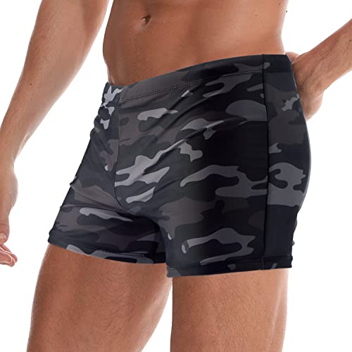 Arcweg Badehose Herren Eng Kurz Badeshorts mit Tunnelzug Schwimmhose Peinlichkeit Vermeidendes Pad Wassersport Kurze Hose UV Schutz Jungen Schwimmwear Tarnfarbe L（EU von Arcweg