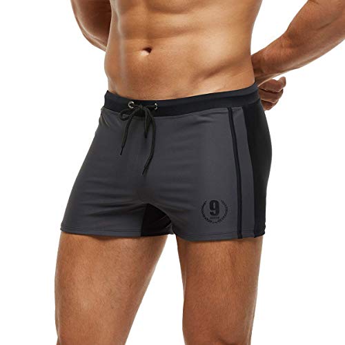 Arcweg Badehose Herren Eng Kurz Badeshorts mit Tunnelzug Schwimmhose Wassersport Kurze Hose UV Schutz Jungen Schwimmwear Schulschwimmen (Grau, M) von Arcweg