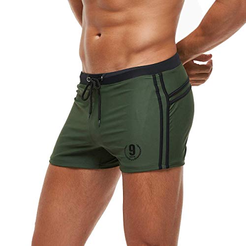 Arcweg Badehose Herren Eng Kurz Badeshorts mit Tunnelzug Schwimmhose Wassersport Kurze Hose UV Schutz Jungen Schwimmwear Schulschwimmen (Oliv, L) von Arcweg