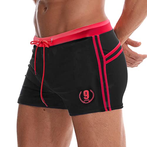 Arcweg Badehose Herren Eng Kurz Badeshorts mit Tunnelzug Schwimmhose Wassersport Kurze Hose UV Schutz Jungen Schwimmwear Schulschwimmen Rot L（EU von Arcweg