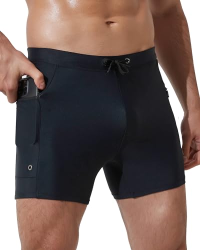 Arcweg Badehose Herren eng mit Taschen Enge Badeshorts Männer Jungen Sportlich Körperbetont Schwimmhose Badehose Boxer Badepants Sport Training Schwarz M（EU von Arcweg