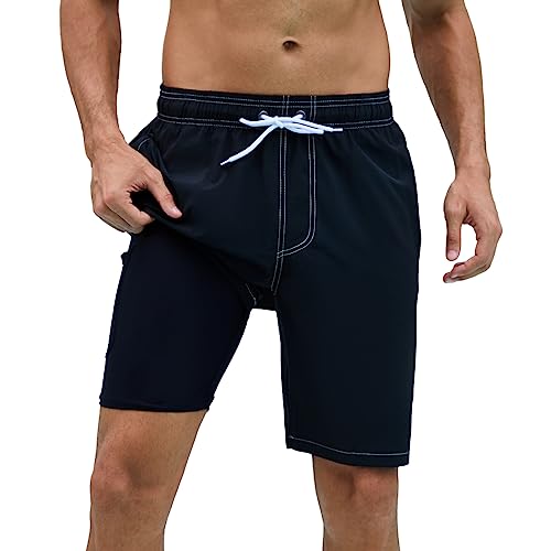 Arcweg Badehose für Herren Badeshorts mit Kompression 2 in 1 Schnelltrocknende Strandshorts Männer Elastisch Surf Shorts mit Reißverschlusstaschen XS-2XL Schwarz L（EU von Arcweg