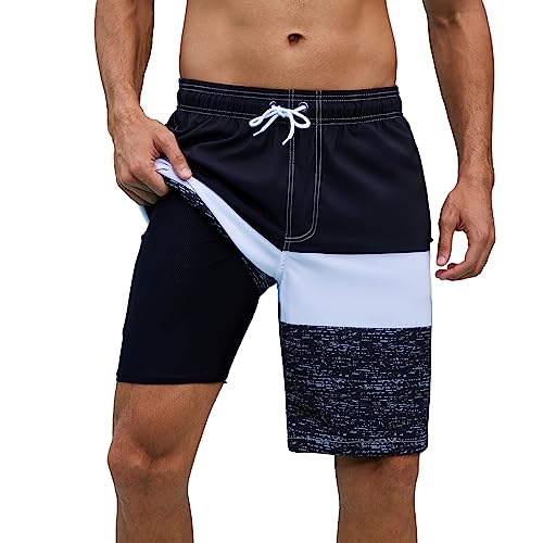 Arcweg Badehose für Herren Badeshorts mit Kompression 2 in 1 Schnelltrocknende Strandshorts Männer Elastisch Surf Shorts mit Reißverschlusstaschen XS-2XL Schwarz-weiß L（EU von Arcweg