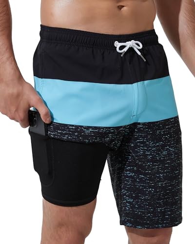 Arcweg Badehose für Herren Badeshorts mit Kompression 2 in 1 Swimming Shorts Schnelltrocknend Männer Kurz Strandhose Mit Reißverschlusstasche Strandshorts 2XL （EU） von Arcweg