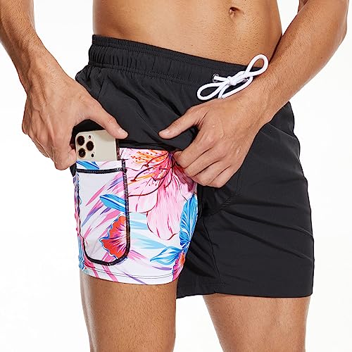 Arcweg Badehose für Herren Badeshorts mit Kompression Liner 2 in 1 Schnelltrocknend Männer Elastisch Surf Shorts Strandhose Strandshorts Tunnelzug mit Zip L(EU) von Arcweg