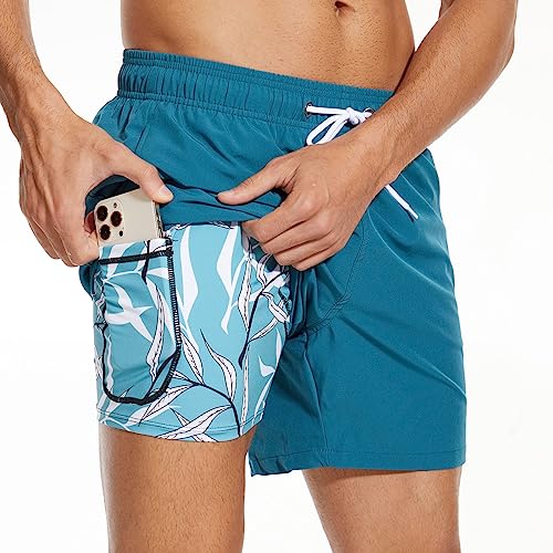 Arcweg Badehose für Herren Badeshorts mit Kompression Liner 2 in 1 Schnelltrocknend Männer Elastisch Surf Shorts Strandhose Strandshorts Tunnelzug mit Zip M(EU) von Arcweg