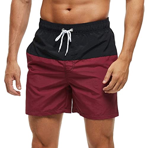 Arcweg Badehose für Herren Jungen Badeshorts für Männer Kurz Schnelltrocknend Beachshorts Boardshorts Strand Shorts mit Mesh-Futter und Verstellbarem Tunnelzug New Schwarz + Weinrot M(EU) von Arcweg