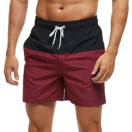 Arcweg Herren Jungen Badeshorts Kurz Badehose Vielfarbig Schnelltrocknend Beachshorts Boardshorts Strand Shorts Schwarz/Weinrot XXL(EU) von Arcweg