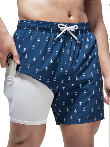 Arcweg Badehose für Herren Badeshorts mit Kompression Liner 2 in 1 Schnelltrocknend Strandhose Männer Elastisch Surf Shorts mit Reißverschlusstaschen XL（EU von Arcweg