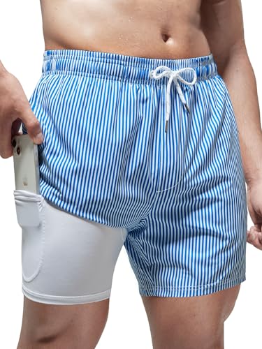 Arcweg Badehose für Herren Badeshorts mit Kompression Liner 2 in 1 Schnelltrocknend Strandhose Männer Elastisch Surf Shorts mit Reißverschlusstaschen L（EU von Arcweg