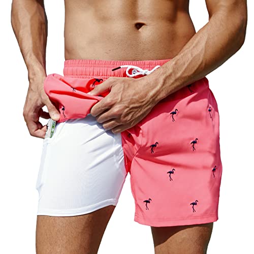 Arcweg Badehose für Herren Jungen Badeshorts mit Kompression Liner 2 in 1 Schnelltrocknend Strandhose Männer Elastisch Surf Shorts mit Reißverschlusstaschen Flammenvogel M（EU von Arcweg