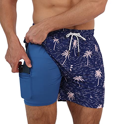 Arcweg Badehose für Herren Jungen Badeshorts mit Kompression Liner 2 in 1 Schnelltrocknend Strandhose Männer Elastisch Surf Shorts mit Reißverschlusstaschen Kakao L（EU von Arcweg