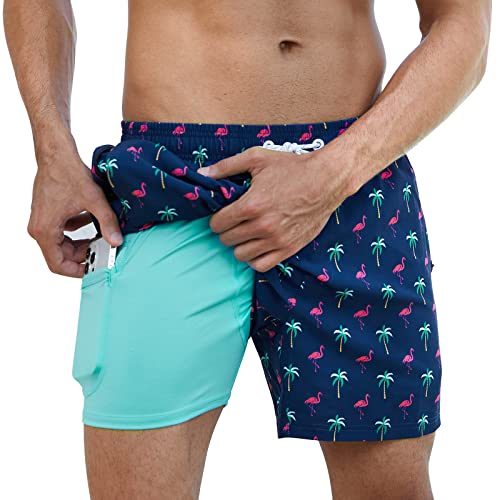 Arcweg Badehose für Herren Jungen Badeshorts mit Kompression Liner 2 in 1 Schnelltrocknend Strandhose Männer Elastisch Surf Shorts mit Reißverschlusstaschen Kokosnussbaum Flammenvogel M（EU von Arcweg