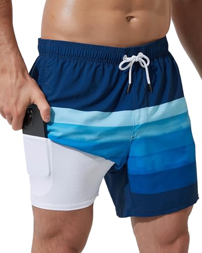 Arcweg Badehose für Herren Jungen Badeshorts mit Kompression Liner 2 in 1 Schnelltrocknend Strandshorts mit innenhose Männer Elastisch Surf Shorts mit Reißverschlusstaschen L（EU） von Arcweg