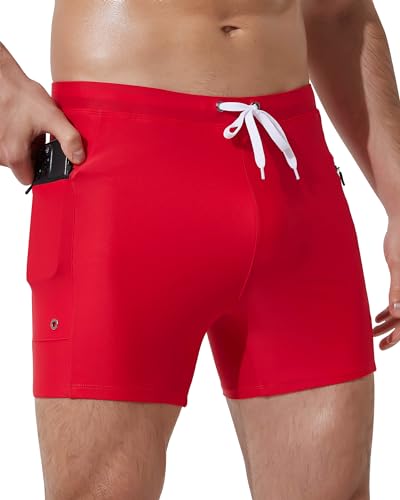 Arcweg Badehose für Herren Schnelltrocknend Schwimmhose Badehose Männer Jungen Beachshorts eng Boardshorts Strand Shorts Sport Kurz Hose mit Taschen Rot L（EU von Arcweg