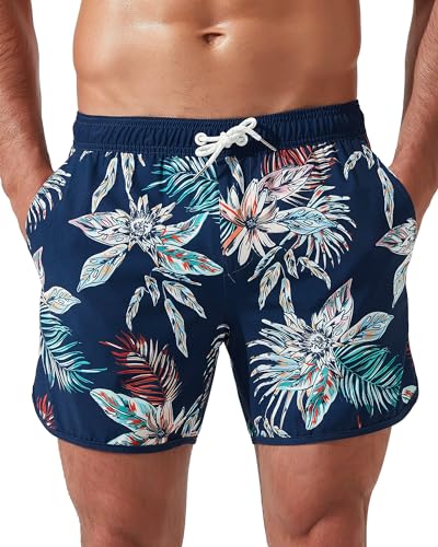 Arcweg Badehose für Herren Vintage Retro 2 in 1 Badeshorts Kurzen Boardshorts Schnelltrocknend mit Kompression und Verstellbarem Tunnelzug Blume Gras L（EU von Arcweg