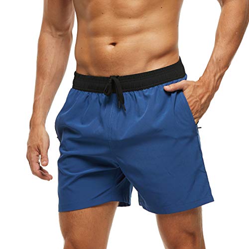 Arcweg Badehose für Herren mit Reißverschlusstasche Atmungsaktiv Wasserabweisend Badeshorts Männer Trainingsshorts Elastisch Verstellbar Mit Tunnelzug Meshfutter Schwarz/Blau L(EU) von Arcweg